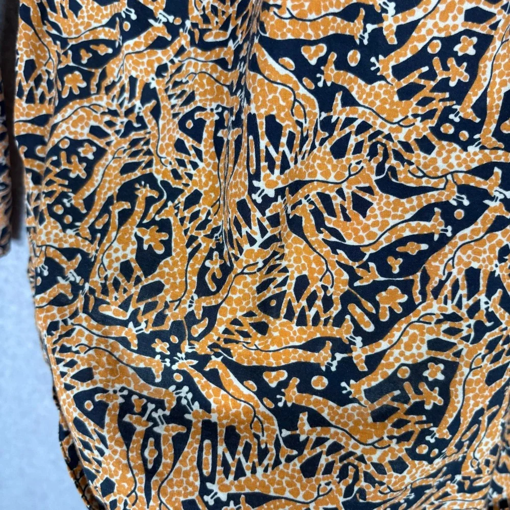 J Crew x Drakes London Blouse Size 6‎ Navy Orange Giraffe Print Popover Safari